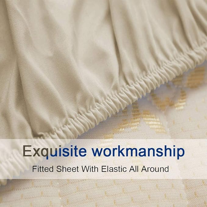 SONORO KATE Bed Sheet Set Super Soft Microfiber 1800 Thread Count Luxury Egyptian Sheets 16-Inch Deep Pocket，Wrinkle-3 Piece (Beige, Twin) - LeafyLoom