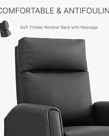 Recliner Chair for Adults PU Leather Push Back Armchair with 4 Colors Ambient Lighting Home Theater Seating with Massage & Heat Vibration Single Sofa for Living Room, Black - LeafyLoom