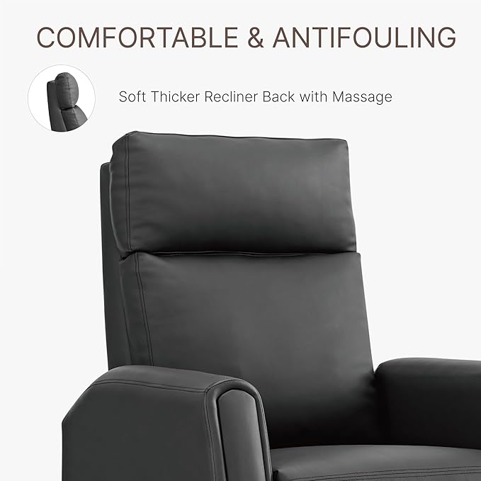 Recliner Chair for Adults PU Leather Push Back Armchair with 4 Colors Ambient Lighting Home Theater Seating with Massage & Heat Vibration Single Sofa for Living Room, Black - LeafyLoom