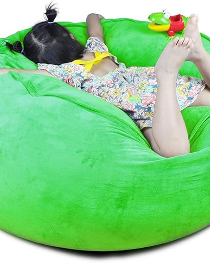 Bean Bag Chair Cover, Stuffed Animal Storage, Plush Toys Organizer Holder, Beanbag Chairs Cover for Kids Teans and Adults Super Soft and Comfortable Fabric X-Large with Handle and Zipper -Round Green - LeafyLoom