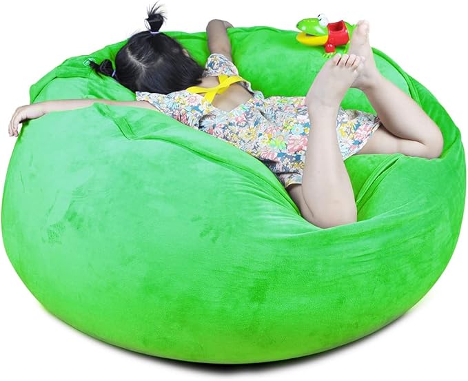 Bean Bag Chair Cover, Stuffed Animal Storage, Plush Toys Organizer Holder, Beanbag Chairs Cover for Kids Teans and Adults Super Soft and Comfortable Fabric X-Large with Handle and Zipper -Round Green - LeafyLoom