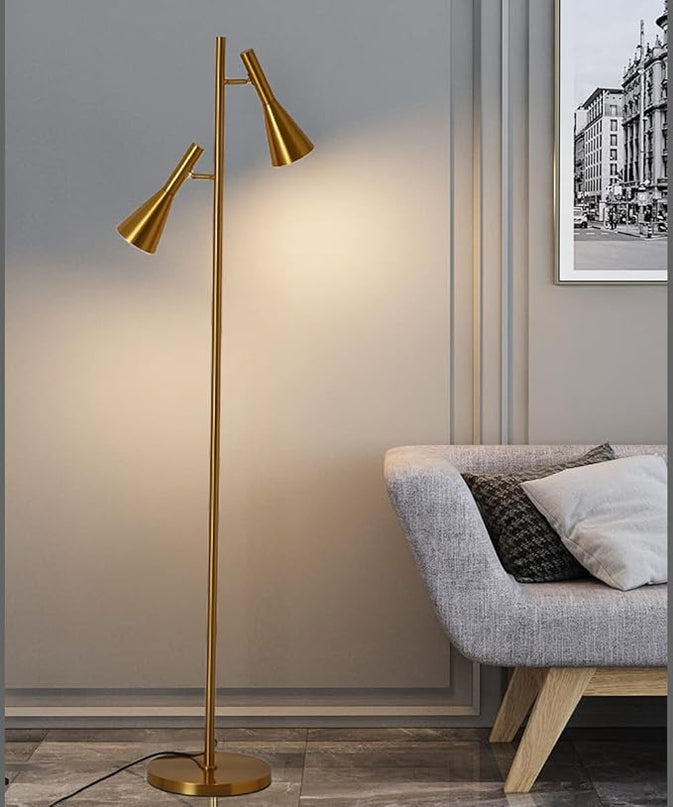 Modern Floor Lamp with 2 Adjustable Head Tall Pole Lamp Stand Up Lamp for Living Room, Bedroom, Office Tree Floor Lamps, Rotating Swivel Corner reading lamps,Gold Floor Lamp(Bulbs Not Included) - LeafyLoom