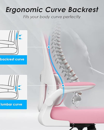 Soohow Ergonomic Home Office Chair, Mesh Desk Chair with Lumbar Support, Comfy Computer Desk Chair with Flip Armrest Rolling Wheels, Pink. - LeafyLoom