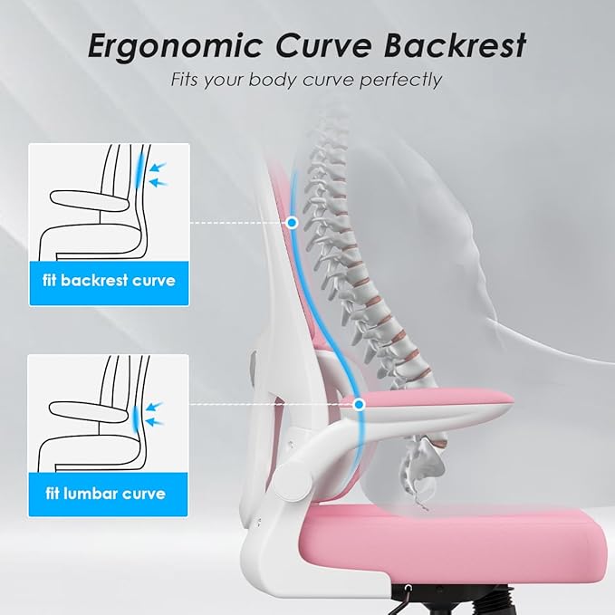 Soohow Ergonomic Home Office Chair, Mesh Desk Chair with Lumbar Support, Comfy Computer Desk Chair with Flip Armrest Rolling Wheels, Pink. - LeafyLoom