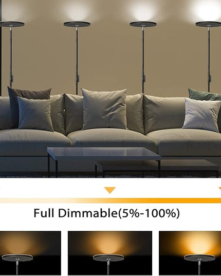 JOOFO Floor Lamp,30W/2400LM Sky LED Modern Torchiere 3 Color Temperatures Super Bright Floor Lamps-Tall Standing Pole Light with Remote & Touch Control for Living Room,Bed Room,Office (Black-Gold) - LeafyLoom