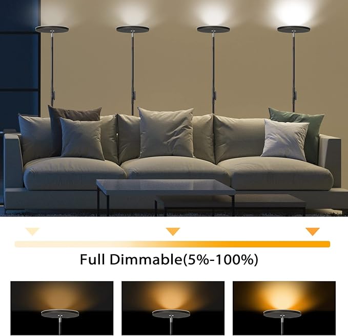 JOOFO Floor Lamp,30W/2400LM Sky LED Modern Torchiere 3 Color Temperatures Super Bright Floor Lamps-Tall Standing Pole Light with Remote & Touch Control for Living Room,Bed Room,Office (Black-Gold) - LeafyLoom