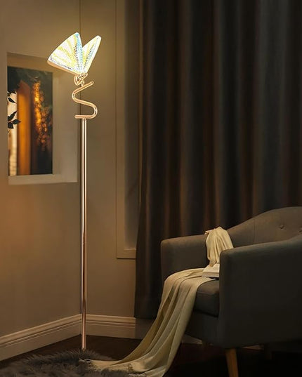 O'NEELDY Gold Butterfly, Decorative Goose Neck Design, 12W LED Standing Tall Lamp for Living Room, 4000K Warm White Energy-Saving Modern Floor Lamp for Bedroom Office, Acrylic - LeafyLoom