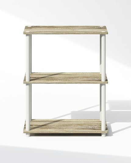 Furinno Turn-N-Tube 3-Tier Multipurpose Compact Display Rack, Shelving Unit, Bookcase, Sonoma Oak/White - LeafyLoom