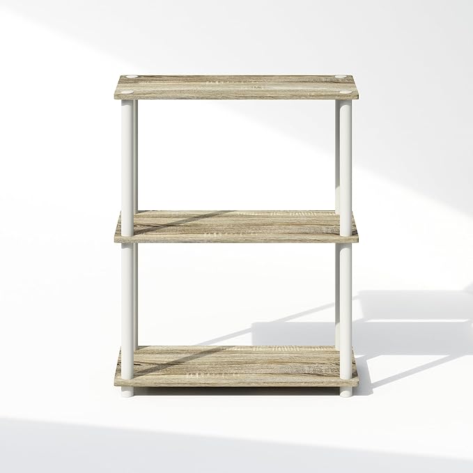 Furinno Turn-N-Tube 3-Tier Multipurpose Compact Display Rack, Shelving Unit, Bookcase, Sonoma Oak/White - LeafyLoom