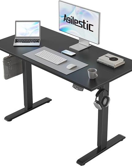 Electric Standing Desk 40 x 24 Inches, Height Adjustable Desk, Sit Stand up Desk for Work Office Home, Ergonomic Rising Gaming Computer Table with Memory Preset, Black - LeafyLoom