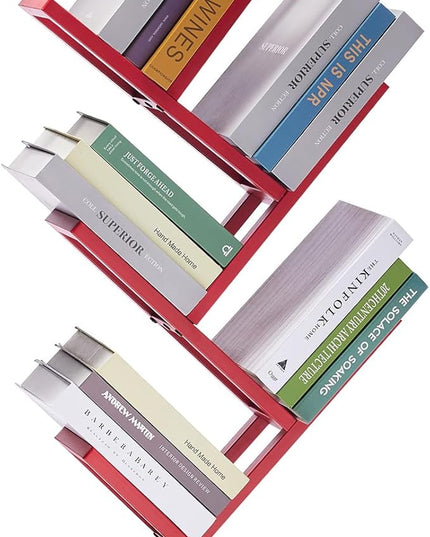 5 Tier Tree Bookshelf, Wisdom Tree Bookshelf, Modern Corner Book Shelfe, Small Bookshelf for Small Spaces, Utility Organizer for CDs/Books/Home Office/Living/Bedroom Room-Red - LeafyLoom