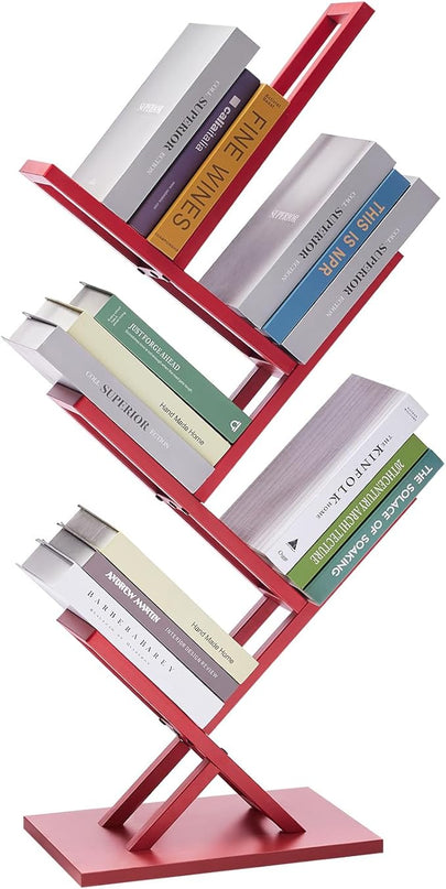5 Tier Tree Bookshelf, Wisdom Tree Bookshelf, Modern Corner Book Shelfe, Small Bookshelf for Small Spaces, Utility Organizer for CDs/Books/Home Office/Living/Bedroom Room-Red - LeafyLoom