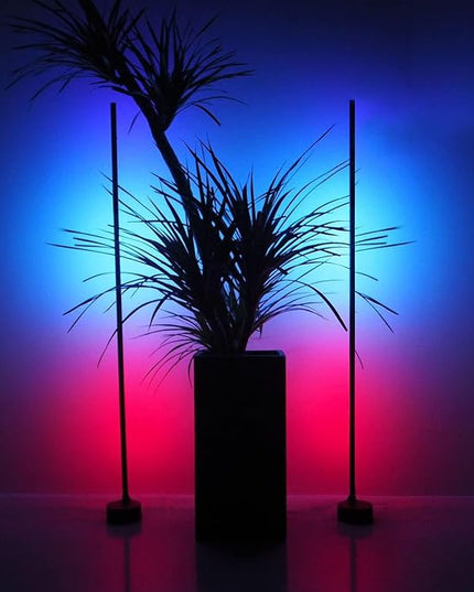 AIZAWA Led Corner Lamp 2-Pack, RGBICW Color Changing Floor Lamp with App and Remote Control, Creative DIY Modes, Music Sync, Led Corner Light for Living Room, Bedroom, and Gaming Room - LeafyLoom