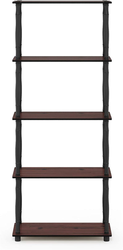 Furinno Turn-N-Tube 5-Tier Multipurpose Shelf / Display Rack / Storage Shelf / Bookshelf, Classic Tubes, Dark Cherry/Black - LeafyLoom