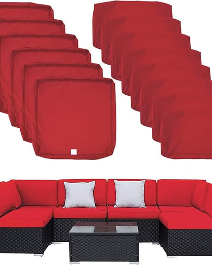 ClawsCover 14Pack Outdoor Seat and Back Cushions Replacement Covers Fit for 7Pieces 6-Seater Wicker Rattan Patio Furniture Set Sectional Couch Chair,Red-Include Cover Only (Small) - LeafyLoom
