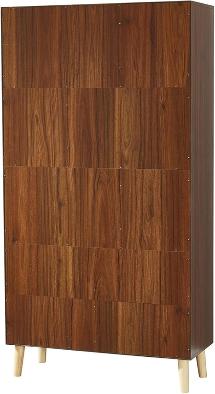 Modern Bookcase with 2 Doors, Wooden Bookshelf Library with 6 Storage Cabinet for Home Office (Walnut) - LeafyLoom