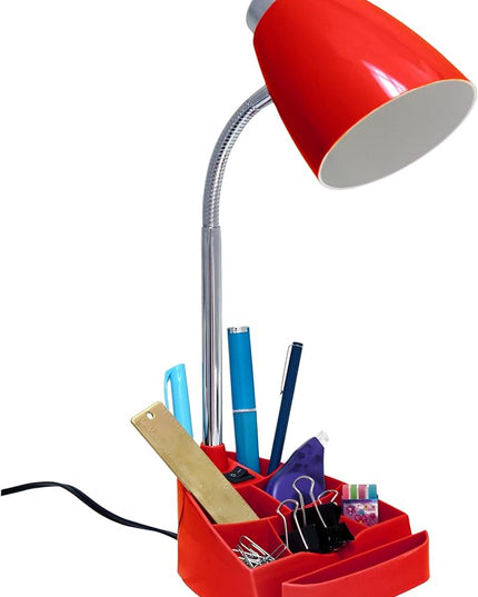 Simple Designs LD1002-RED Gooseneck Organizer Desk Lamp with iPad Tablet Stand Book Holder, Red - LeafyLoom