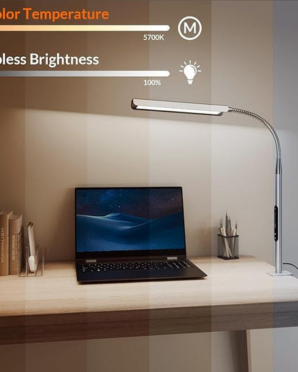 Desk Lamps for Home Office, RG0 Eye-Caring Desk Light, 750LM Desk Lamp, 10 Brightness Touch Table Lamp, 6 Color Temperature, 3 Timer Function, Metal Gooseneck Desk Lamp for Home & Office - LeafyLoom
