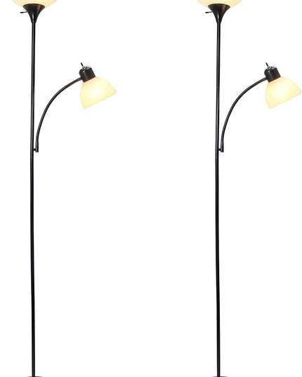 Simple Designs LF2000-BLK-2PK 2 Light Mother Daughter Floor Lamp with Reading Light, 2 Pk Black, 71.5" - LeafyLoom