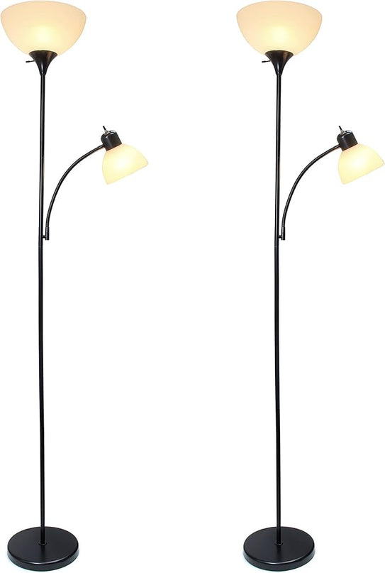 Simple Designs LF2000-BLK-2PK 2 Light Mother Daughter Floor Lamp with Reading Light, 2 Pk Black, 71.5" - LeafyLoom