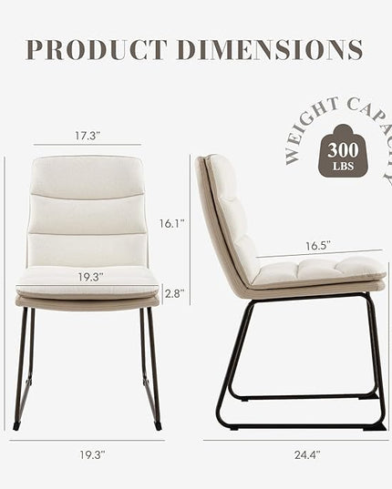 Dining Chairs Set of 6, Upholstered Dining Room Kitchen Chairs with Metal Legs, Modern Fabric PU Leather Side Chairs for Home Office, Cream - LeafyLoom