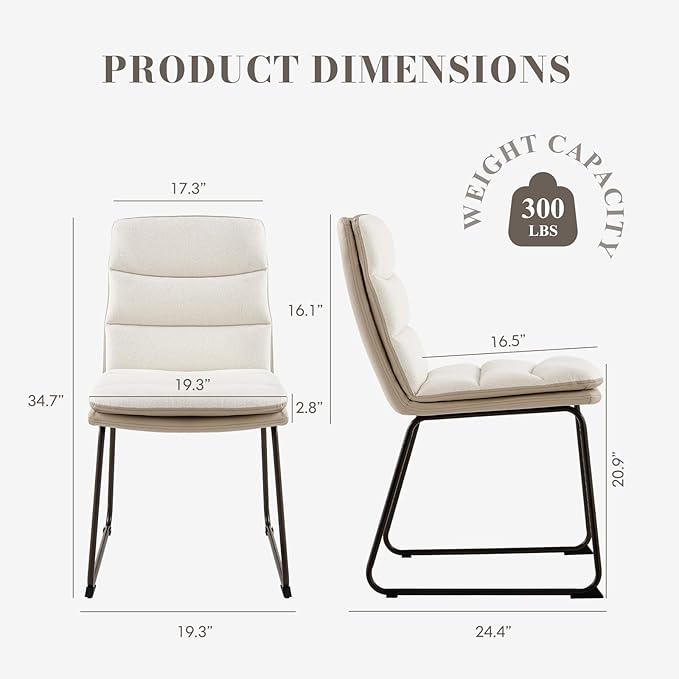 Dining Chairs Set of 6, Upholstered Dining Room Kitchen Chairs with Metal Legs, Modern Fabric PU Leather Side Chairs for Home Office, Cream - LeafyLoom