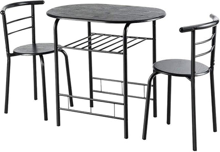 FANTASK 3 Pieces Dining Set, Breakfast Table Set w/Metal Frame and Storage Shelf, Compact Table and 2 Chairs Set for Home Bistro Pub Apartment Kitchen Dining Room Cafe - LeafyLoom