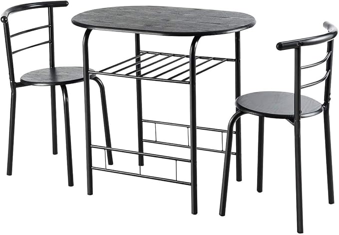 FANTASK 3 Pieces Dining Set, Breakfast Table Set w/Metal Frame and Storage Shelf, Compact Table and 2 Chairs Set for Home Bistro Pub Apartment Kitchen Dining Room Cafe - LeafyLoom