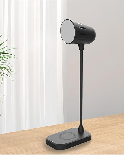Led desk lamp with wireless charger, Bluetooth Speaker, Dimmable Table Lamp with 3 Lighting Mode, Touch Control, USB Charging Port Desk Light for Home Office Dorm Reading Work Study ( Color : Black ) - LeafyLoom