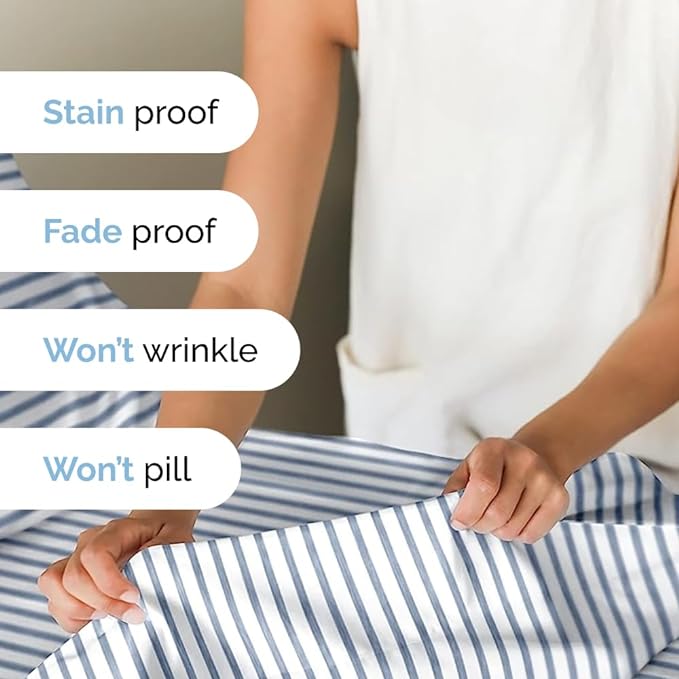 Cal King Size 4 Piece Sheet Set - Comfy Breathable & Cooling Sheets - Hotel Luxury Bed Sheets for Women & Men - Deep Pockets, Easy-Fit, Soft & Wrinkle Free Sheets - Blue Stripes Oeko-Tex Bed Sheet Set - LeafyLoom