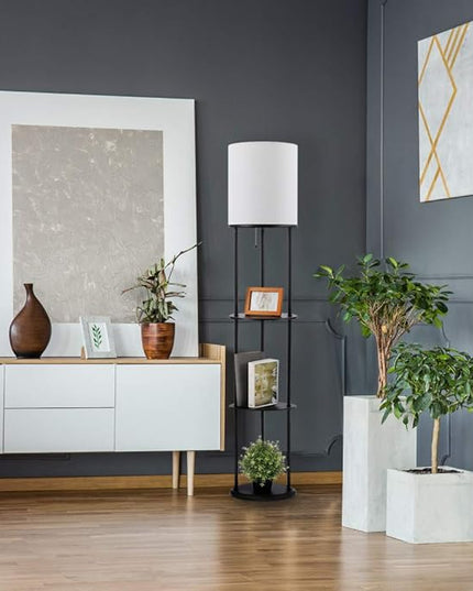 Globe Electric 67042 Versailles Floor lamp, 57.5 in, Matte Black, Shelves - LeafyLoom