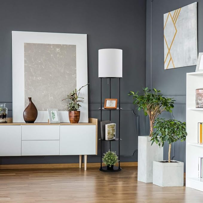 Globe Electric 67042 Versailles Floor lamp, 57.5 in, Matte Black, Shelves - LeafyLoom