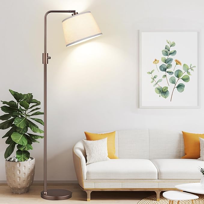 【Upgraded】 Dimmable Floor Lamp, 1000 Lumens LED Edison Bulb Included, Arc Floor Lamps for Living Room Modern Standing Lamp with Shade, Tall Lamps for Living Room Bedroom Office Dining Room - Brown - LeafyLoom