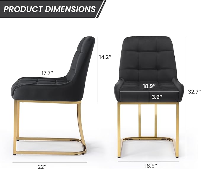 STARY Upholstered Velvet Armless Dining Room Chairs with Gold Metal Legs for Kitchen Restaurant, Black- Set of 4 - LeafyLoom