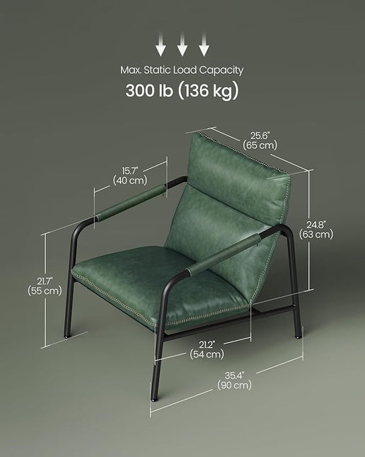 VASAGLE EKHO Collection - Accent Chair, Metal Framed Armchair, Synthetic Leather with Stitching, Mid-Century Modern, Sling Chair for Living, Bedroom, Reading Room, Lounge, Forest Green ULAC014C01 - LeafyLoom