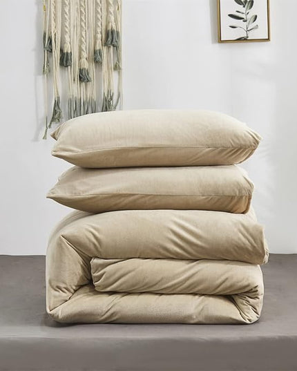 Wellboo Beige Velvet Comforter Sets Full Solid Cream Coffee Fluffy Bedding Comforters Luxury Champagne Flannel Quilts Women Men Light Taupe Fuzzy Blankets Modern Minimalist Khaki Tan Sherpa Plush Bed - LeafyLoom