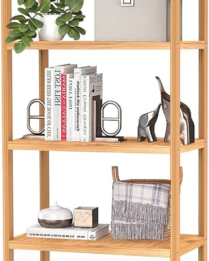 4 Tier Bamboo Shelf, Freestanding Book Shelf Bookcase Storage Rack for Bathroom Kitchen Living Room - LeafyLoom