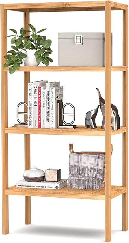 4 Tier Bamboo Shelf, Freestanding Book Shelf Bookcase Storage Rack for Bathroom Kitchen Living Room - LeafyLoom