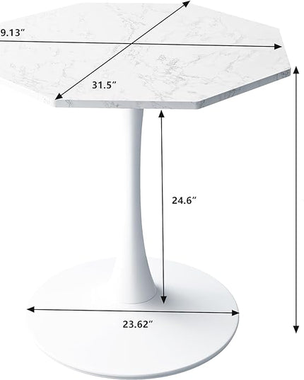 NicBex Dining Table Contemporary Kitchen Table Farmhouse Rustic 31.50" Octagonal Coffee Table with Printed White Marble Table Top, Metal Base, for Dining Room, Kitchen, Living Room, White Marble - LeafyLoom