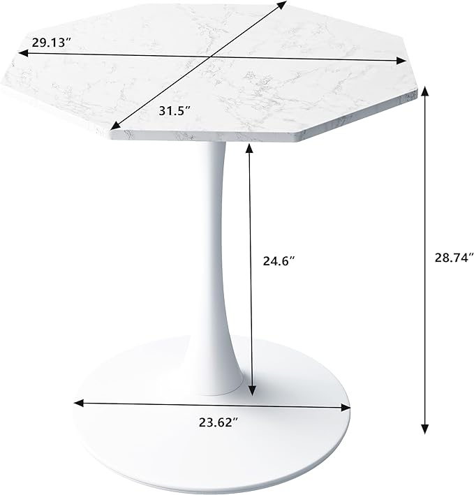 NicBex Dining Table Contemporary Kitchen Table Farmhouse Rustic 31.50" Octagonal Coffee Table with Printed White Marble Table Top, Metal Base, for Dining Room, Kitchen, Living Room, White Marble - LeafyLoom