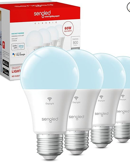 Sengled G2 Smart Light Bulbs That Compatible with Alexa & Google Assistant, Wi-Fi & Bluetooth LED Light Bulbs Dimmable, Led Bulbs 5000K Daylight, No Hub Required, 60W Equiv. 800LM CRI>90, 4 Pack Sengled