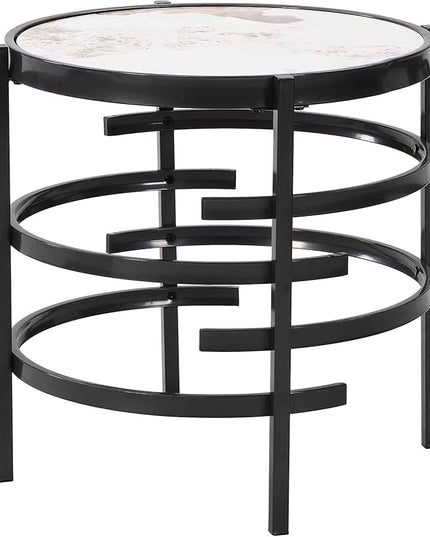 Round Coffee Table Coffee Tables for Living Room Sintered Stone Marble Top Sturdy Metal Frame (Grey, 20.67 inches) - LeafyLoom