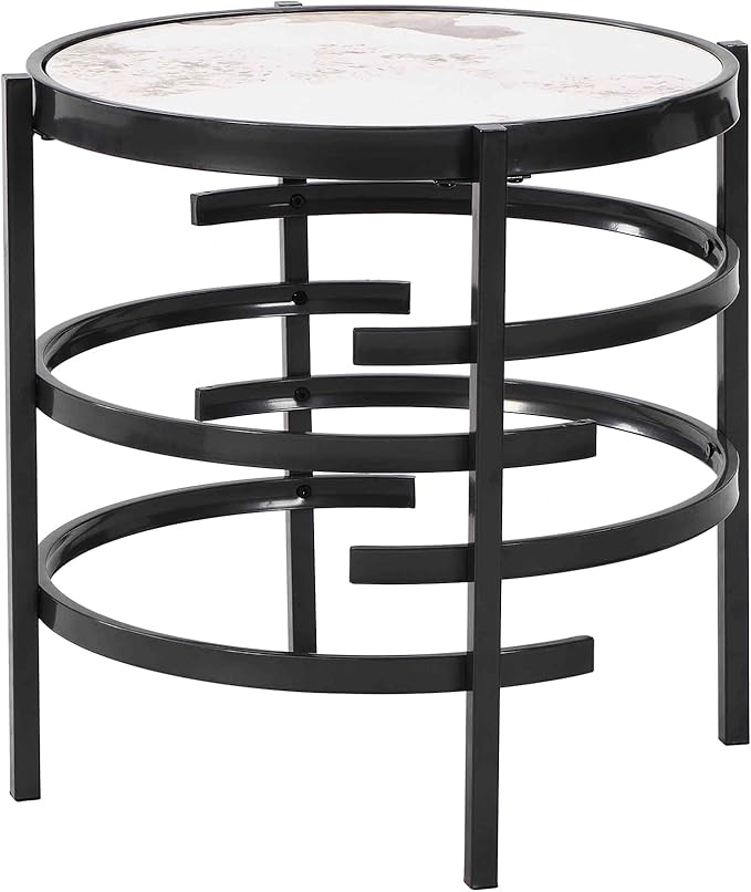 Round Coffee Table Coffee Tables for Living Room Sintered Stone Marble Top Sturdy Metal Frame (Grey, 20.67 inches) - LeafyLoom