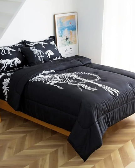 ADASMILE A & S Dinosaur Comforter Set Full Size for Boys Kids 6 Piece Dinosaur Bedding Full Bed in A Bag Comforter Set with Sheets Dinosaur Bed Set Bone Dinosaur Sheets Bone Dinosaur Comforter Sets - LeafyLoom