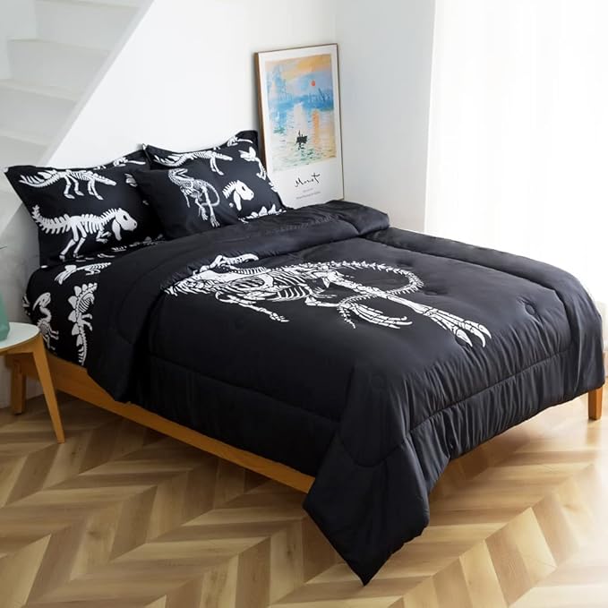 ADASMILE A & S Dinosaur Comforter Set Twin Size for Boys Kids 6 Piece Dinosaur Bedding Twin Bed in A Bag Comforter Set with Sheets Dinosaur Bed Set Bone Dinosaur Sheets Bone Dinosaur Comforter Sets - LeafyLoom
