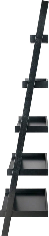 Winsome Bellamy 5-Shelf 69"H Leaning Bookcase, Black (29553) - LeafyLoom