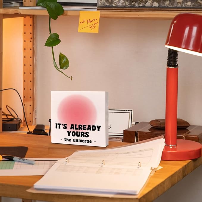 Home Office Desk Wooden Box Sign Decor, It's Already Yours, Inspirational Quotes Desk Decor Motivational Desk Decorations for Women Girls Teens Student Office Classroom School - LeafyLoom