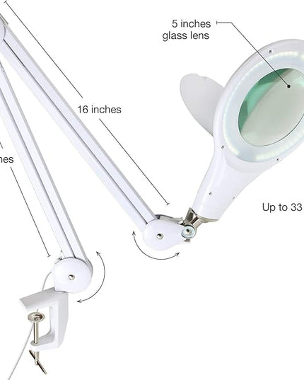 Brightech LightView PRO Magnifying Desk Lamp, 2.25x Light Magnifier, Adjustable Magnifying Glass with Light for Crafts, Reading, Close Work - White - LeafyLoom
