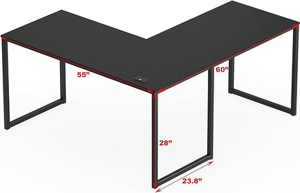 SHW Home Office 55-Inch Large L Shaped Corner Desk, 24" Deep, Black - LeafyLoom