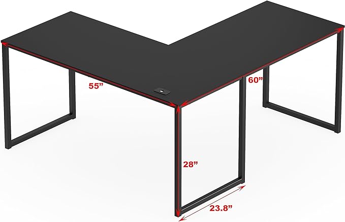 SHW Home Office 55-Inch Large L Shaped Corner Desk, 24" Deep, Black - LeafyLoom